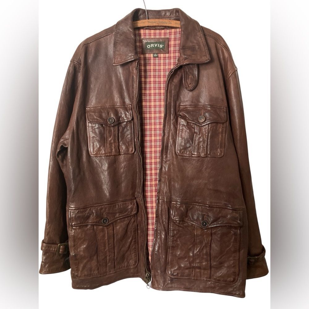 Vintage Orvis Leather Barn Coat Size M Hunting Cowboy Travel Field Long Brown